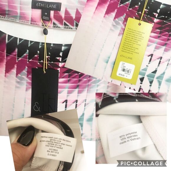 6th & Lane Geometric Print Pink Scuba Top - Picture 5 of 10